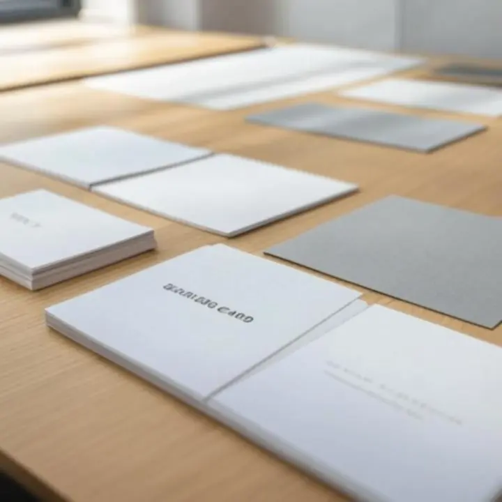 Letisztult, modern brand identity arculati elemei egy rendezett felületen elhelyezve.