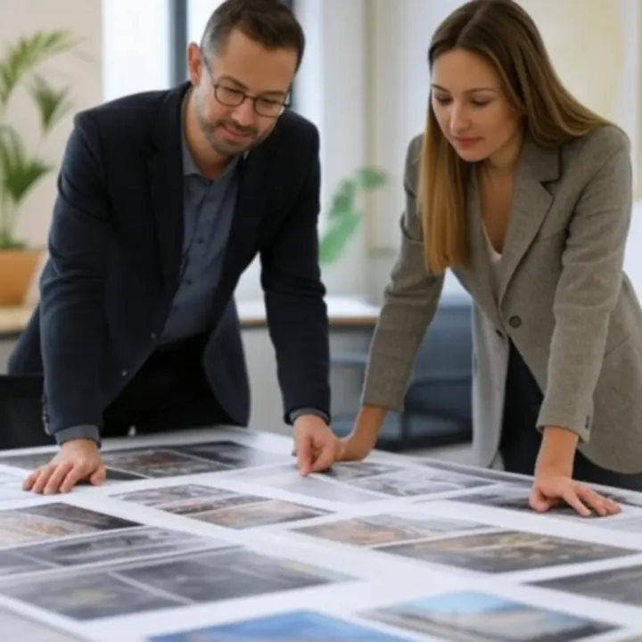 Grafikai tervezésen dolgozó kreatív csapat közös asztalnál