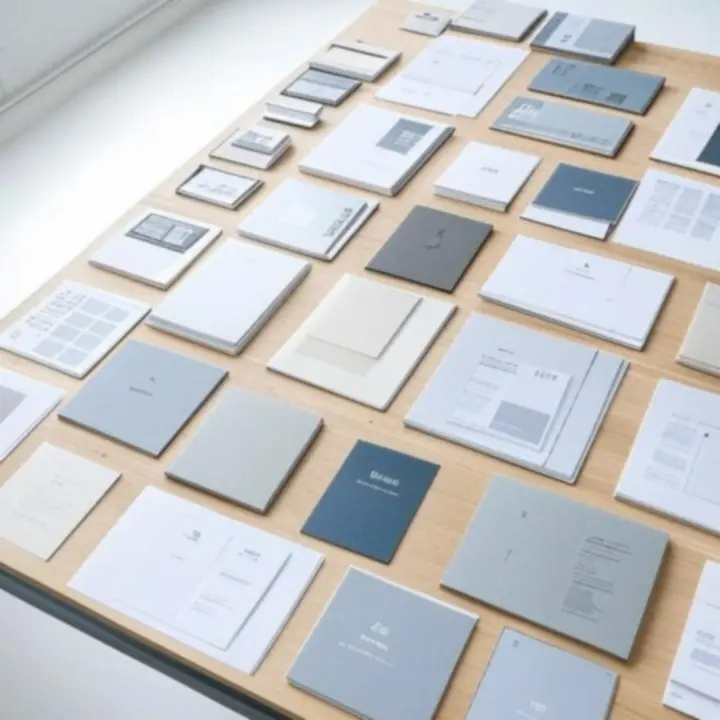 Válogatás különböző vizuális identitásokból: logók, arculati elemek és digitális felület tervei kollekcióba rendezve.