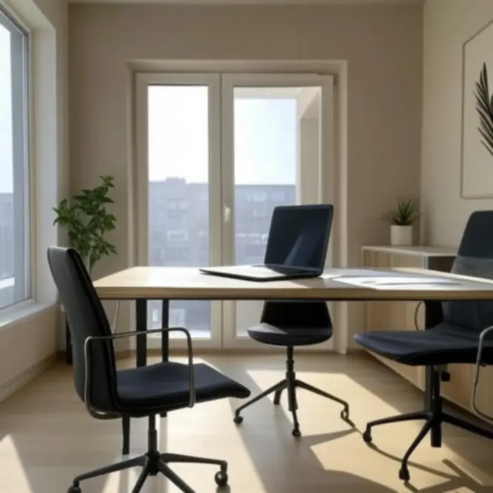 Minimalista, rendezett design stúdió belső tér