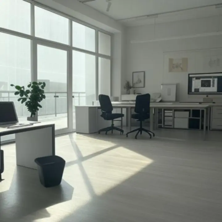 Minimalista, fényben úszó stúdióbelső világos bútorokkal és letisztult munkafelületekkel